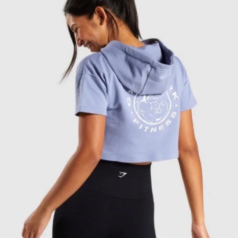 Gymshark Legacy Cropped Short Sleeve Hoodie in Blue